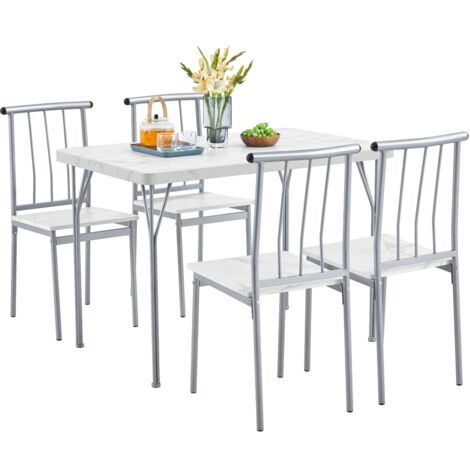 Yaheetech Tavolo da Pranzo con 4 Sedie Industriale Set 5 Pezzi Mobili da Bar Cucina Retro Salvaspazio in Legno e Metallo Tavolo 110x70x76.5cm Piano Spesso 4cm Bianco
