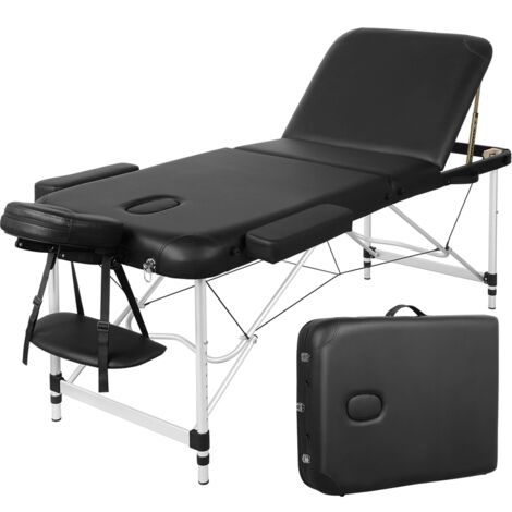 Yaheetech Lettino da Massaggio 3 Zone Pieghevole Portatile Alluminio 213 x 70 cm Fisioterapia Altezza Regolabile Poggiatesta e Braccioli Staccabili Portata 250 kg con Sacchetto per Polvere Nero