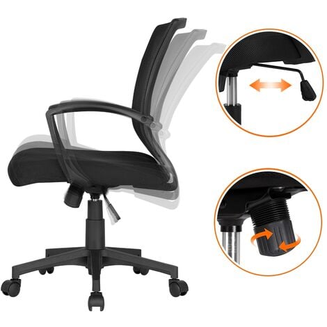 Yaheetech 2 Sedie da Scrivania Ufficio Studio in Rete Ergonomica a Rotelle  Girevole Inclinabile Altezza Regolabile con Braccioli Nere