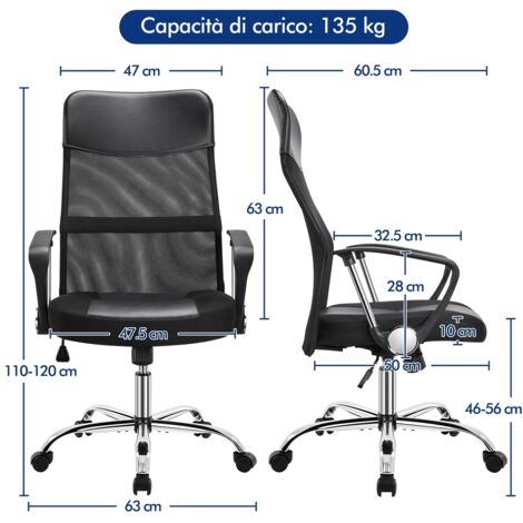 Sedia Da Ufficio Yaheetech Ergonomica | Schienale In Rete Traspirante E Regolabile - Portata 136kg - Foto 3
