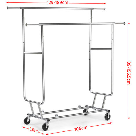 Yaheetech - Stand Appendiabiti Con Ruote Doppia Asta Telescopica E  Estensibile In Metallo Cromato (129-189) X 55,5 X (139-164) Cm - ePrice