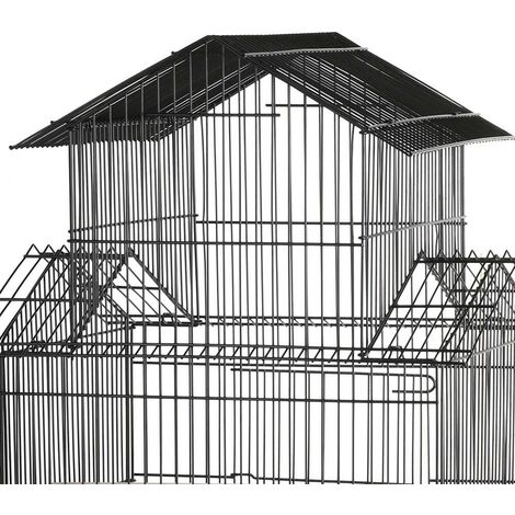 Yaheetech Gabbia Voliera per Uccelli Pappagalli in Metallo e Legno con  Piedistallo Carrello a Forma di casa Nera 59 x 59 x 139,5 cm