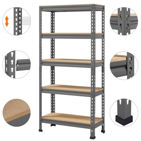 Yaheetech 2 Scaffali/Scaffalatture Metalliche da Garage 180 x 90 x 30 cm a  5 Ripiani in Acciaio Portata 175 kg per Ripiano Mensole da Cucina Magazzino  Negozio Salvaspazio Neri