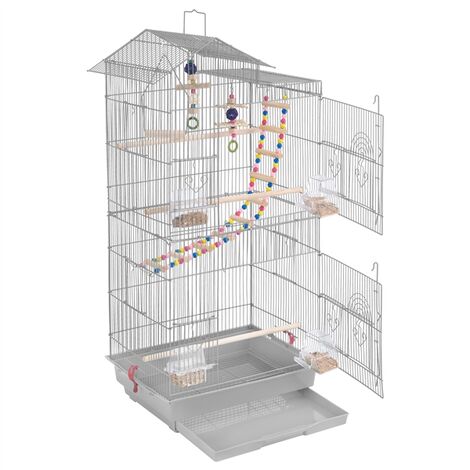 Yaheetech Gabbia Voliera per Uccelli Pappagalli Inseparabili Calopsite  Parrocchetti in Metallo e Legno con Giocattoli Grigio