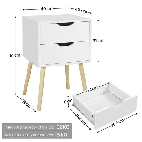 GaRcan Comodino moderno per cameretta dei bambini, comodino con ripiano  aperto, comodini in legno a 2 cassetti