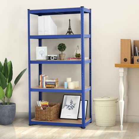 Yaheetech Scaffale/Scaffalattura in Metallo da Garage 180 x 90 x 40 cm a 5 Ripiani Portata 875 kg per Magazzino Mensola Angolare da Cucina Salvaspazio Blu