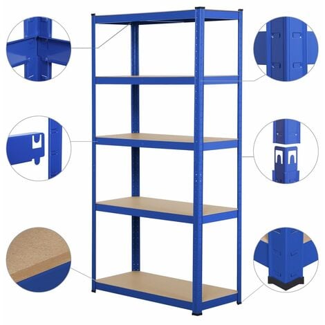 Yaheetech Scaffale/Scaffalattura in Metallo da Garage 180 x 90 x 40 cm a 5 Ripiani Portata 875 kg per Magazzino Mensola Angolare da Cucina Salvaspazio Blu