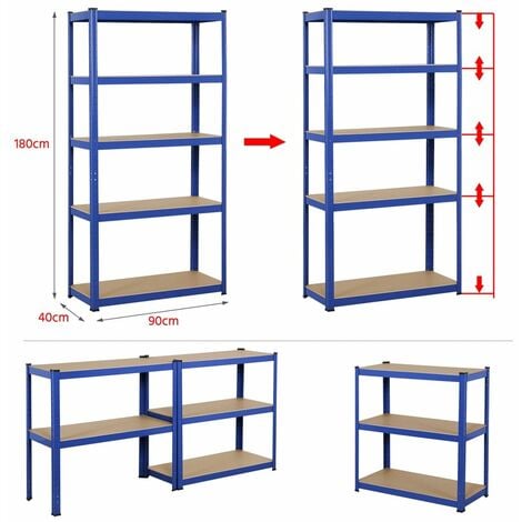 Yaheetech Scaffale/Scaffalattura in Metallo da Garage 180 x 90 x 40 cm a 5 Ripiani Portata 875 kg per Magazzino Mensola Angolare da Cucina Salvaspazio Blu