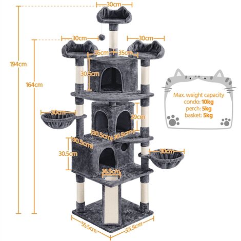 Albero Tiragraffi Per Gatti Yaheetech 209 Cm - Con Amaca E - 5