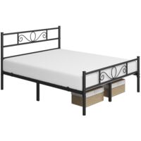 Yaheetech Letto in Ferro Battuto con Doghe Struttura Letto in Metallo Stile Rustico Moderno Nero Matrimoniale 160 x 200 cm