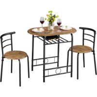 Yaheetech Set Tavolo e 2 Sedie Sala da Pranzo Cucina Salvaspazio Moderno Set Mobili da Balcone Bar per 2 Persone in Legno e Metallo Sedia Portata 136 kg Marrone Retro