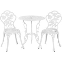 Yaheetech Set di 2 Sedie e 1 Tavolo da Giardino 3 Pezzi Mobili Vintage da Balcone in Lega di Alluminio Bianco