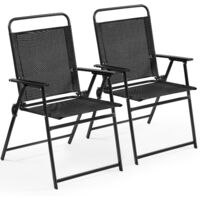 Yaheetech Set Sedie da Giardino Pieghevole da Esterno Campeggio con Braccioli Telaio in Metallo e Seduta in Tessuto da Balcone Portata 100 Kg Nero 2 Pezzi
