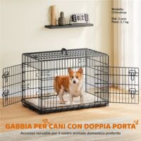Gabbia Per Cani Pieghevole Con Ruote - 106x65x81 Cm, 2 Vassoi, Tetto Apribile, Nero