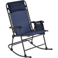 Yaheetech Sedia a Dondolo Paltrona Pieghevole Reclinabile da Esterno Giardino Portata 120 kg con Braccioli e Poggiatesta da Campeggio Balcone 102 x 65,5 x 103 cm blu navy