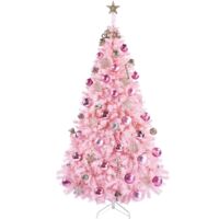 Yaheetech Albero di Natale 219 cm Artificiale Apertura Automatica Folto Realistico Supporto in Metallo Pieghevole Rami Decorazioni per Casa Negozio Rosa