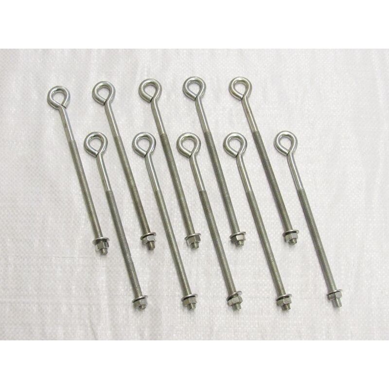 x10 M6 X 250MM Zinc Plated Folded Straining Eyebolts Nut & Washer