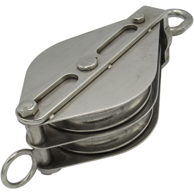 Stainless Steel Double Pulley Block 125MM (Wheel Swivel Eye Rope Becket)
