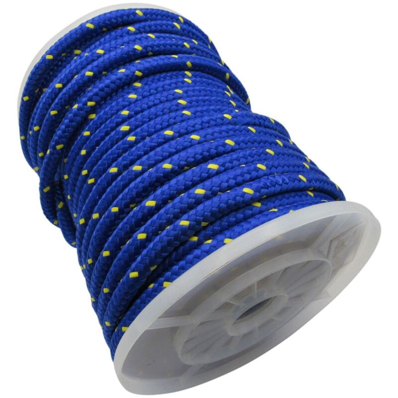 8MM x 100 Metre Blue/Yellow Kernmantle Polypropylene Rope - 16 Plait Double  Braided PP