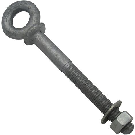 Galvanised Longshank Eyebolt with Nut and Washer (Threaded Steel Collared Bolt) 10MM x 115MM (1/5)