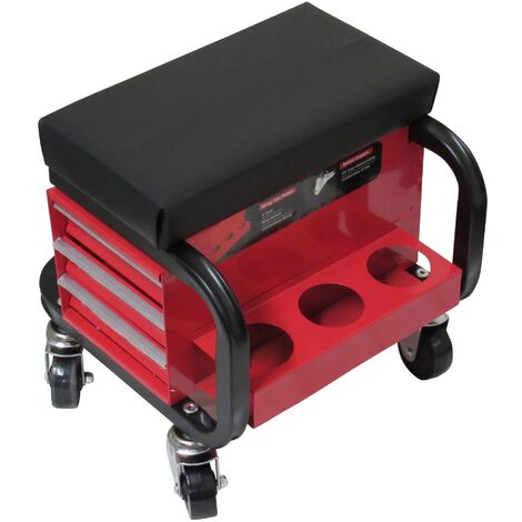 Mechanic Creeper Seat Workshop Trolley  With Drawers (Padded Garage Work Stool Wheeled Tool Box)