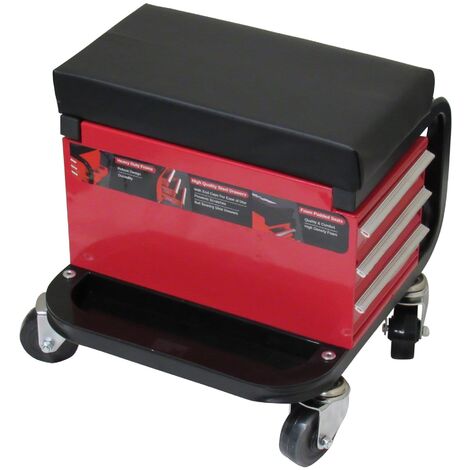 Mechanic Creeper Seat Workshop Trolley  With Drawers (Padded Garage Work Stool Wheeled Tool Box)