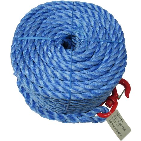 Scaffolding Gin Wheel Rope with Swivel Hook 10 Metre (18MM Polypropylene Builders Lifting 1 Ton)