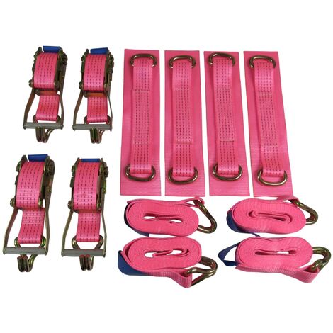 Car Transporter Wheel Strap Set 50MM (6M Set of 4 Trailer Recovery Soft Link Belt Pink)