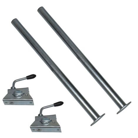 Trailer Prop Stand Drop Tubes & Clamps 34MM x 600MM X2 (Caravan Support Leg Zinc Plated)