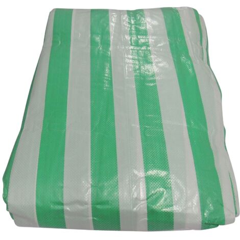 Heavy Duty Tarpaulin Ground Sheet -9M X 7M (130GSM Green and White Striped Waterproof Cover Tarp Eyelets)