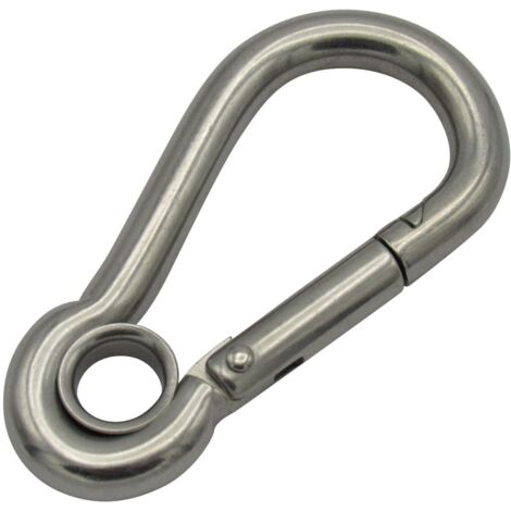 Stainless Steel Carbine Hook with Eyelet 4MM (Wire Rope Locking Bar Karabiner) (1/5)