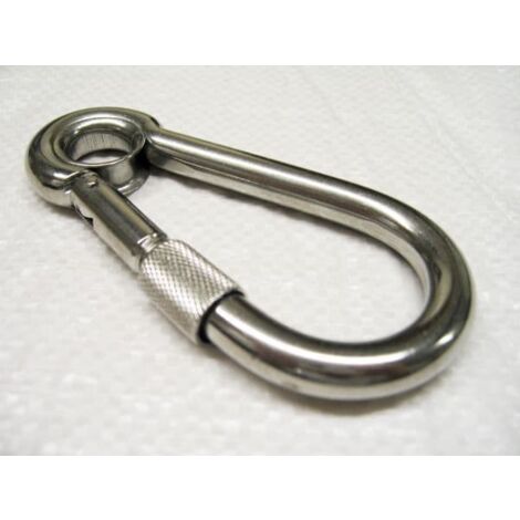Stainless Steel Carbine Hook with Eyelet & Screw Nut 8MM (Wire Rope Locking Bar) (1/2)