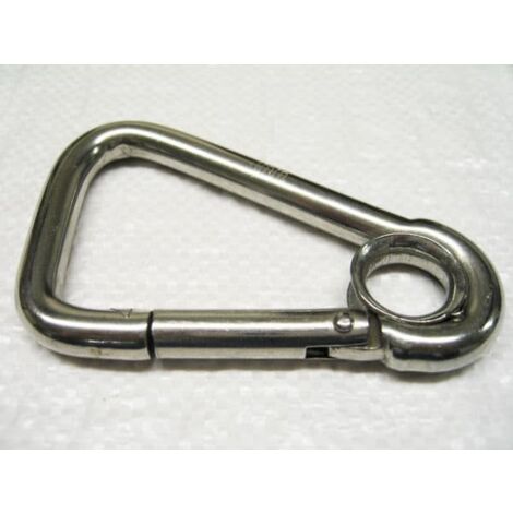 Stainless Steel Asymmetric Carbine Hook with Eyelet 11MM x 110MM (Wire Rope Karabiner Snap)