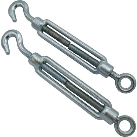 x2 M12 Galvanised Forged Straining Screw Hook Eye - Caravan Turnbuckle Open Body