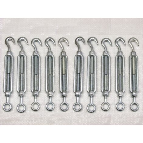 x10 M6 Galvanised Forged Straining Screw Hook Eye - Caravan Turnbuckle Open Body