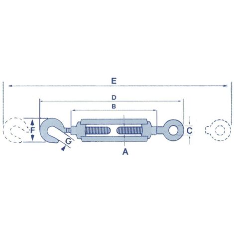 x10 M6 Galvanised Forged Straining Screw Hook Eye - Caravan Turnbuckle Open Body