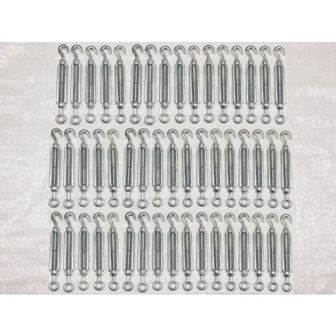x50 M6 Galvanised Forged Straining Screw Hook Eye - Caravan Turnbuckle Open Body