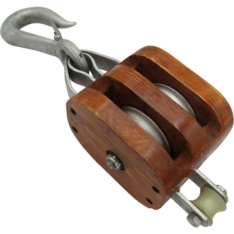 1.7 Ton 8" Double Wood Block With Hook - 24MM Wire Rope Wooden