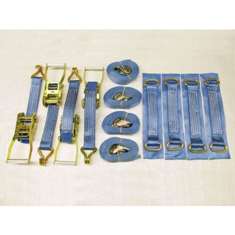 Recovery Ratchet Strap Set 50MM x 6M x4 (Oval links Alloy Wheel Tie Down Trailer Kit)