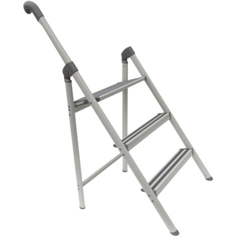 3 Step Folding Stepladder With Handle (Stool Aluminium Safety Compact DIY Non-Slip)