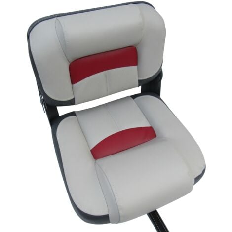 High Back Folding Boat Seat White Red (Replacement Marine Foldable  Upholstery Fishing Vessel)