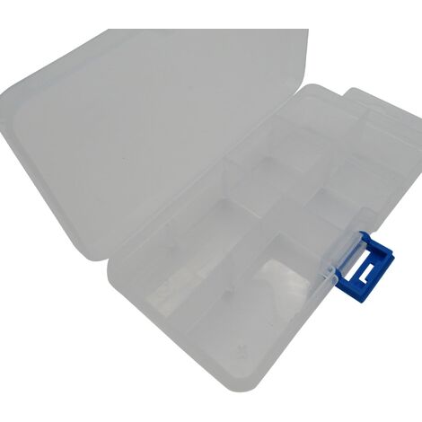 Small Storage Organizer Boxes X5 (Compartments Clear Plastic Container Case Hanging Lid)