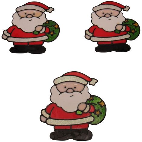 Large Christmas Window Sticker Santa  X3 (Xmas Clings Static Removable)