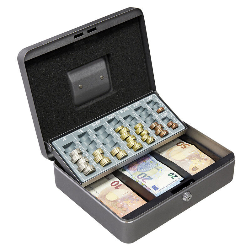 Caja dinero con llave Caja caudales Caja fuerte portátil Caja recaudadora  gris 4052025417338