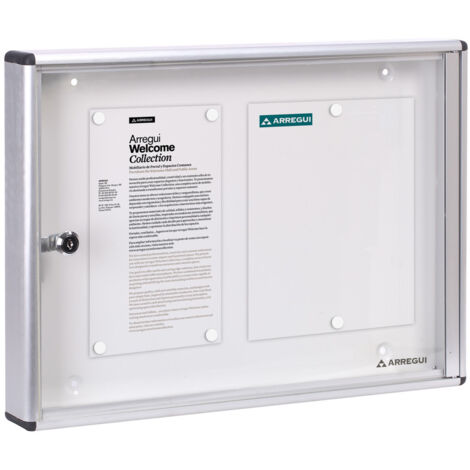 ARREGUI PAN42 Panel de Anuncios de aluminio con capacidad para 2 hojas DIN A4, con cerradura de llave, plata