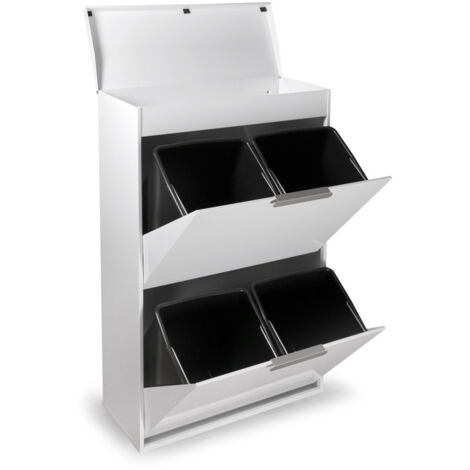 ARREGUI Ecoclas Plus Cubo de basura y reciclaje de acero con bandeja superior multiusos, mueble de reciclaje, blanco, 4 cubos: 4 x 17 L (68 L) CR621-E