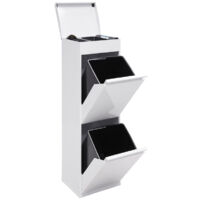 ARREGUI Top Cubo de basura y reciclaje de acero de 2 cubos con bandeja superior multiusos, mueble de reciclaje, 2 x 17 L (34 L) Blanco CR221-B
