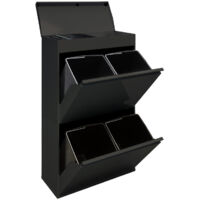ARREGUI Top Cubo de basura y reciclaje de acero de 4 cubos con bandeja superior multiusos, mueble de reciclaje, 4 x 17 L (68 L) Negro CR626-B