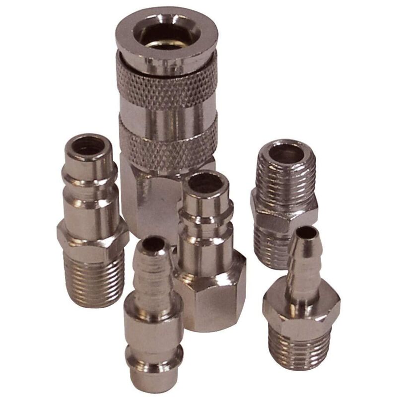 Set 5 Raccordi Per Aerografo 1/8" In Metallo | Attacco Rapido E Girevole | Antigroviglio | Compatibile Con Compressori E Tubi