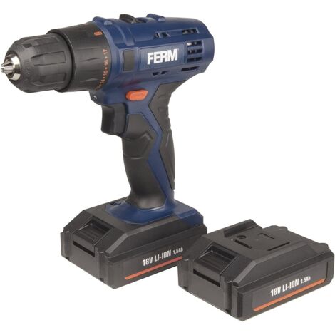 FERM Trapano avvitatore a batteria da 18V. Include 2 batterie 1.5Ah, un caricabatterie e una custodia